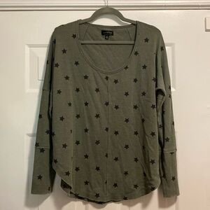 Lucky Brand Star Print Scoop Neck Waffle Knit Thermal